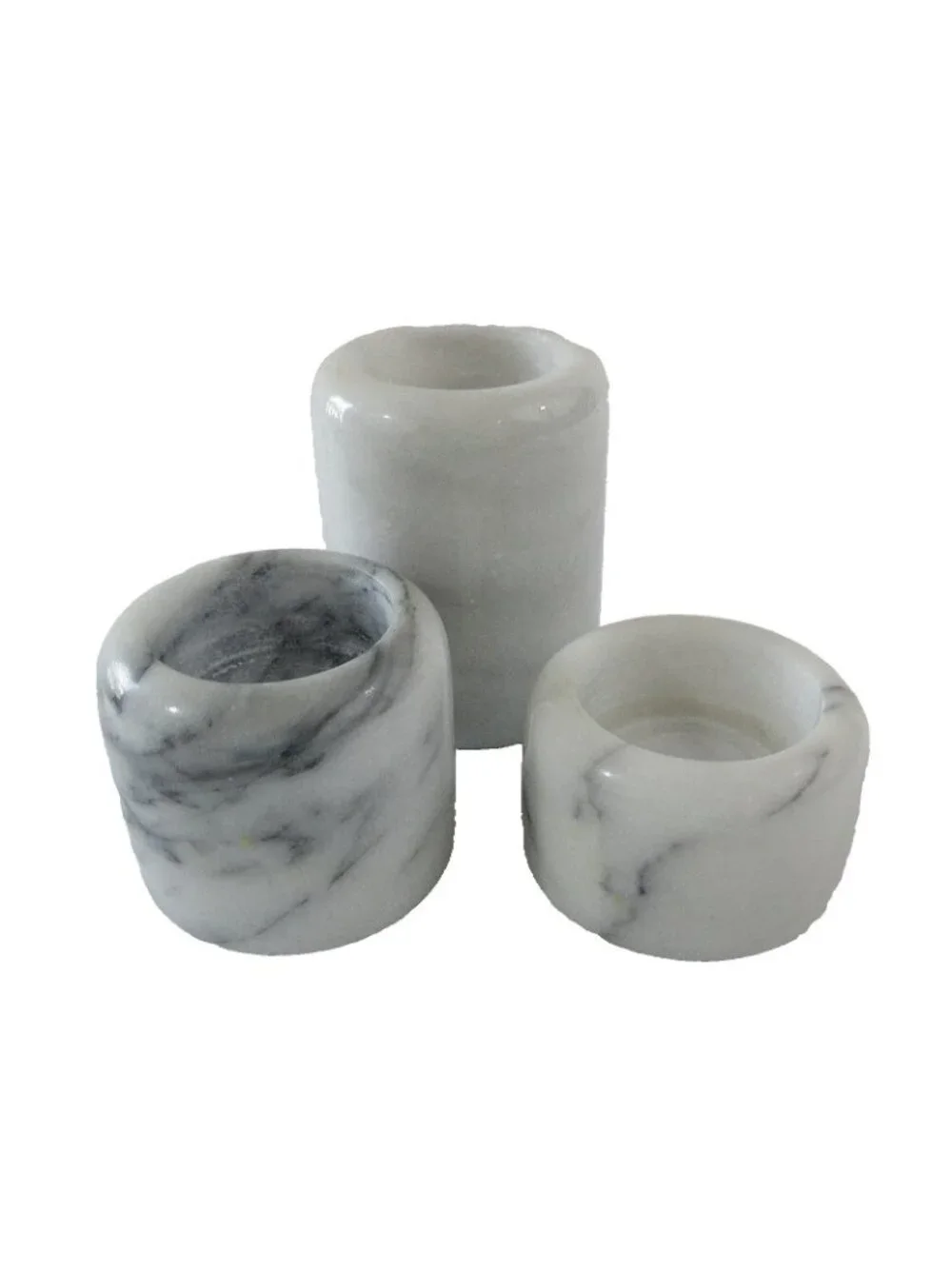 Vintage Gray & White Natural Stone Marble Salt & Pepper Shakers & Candle Holders